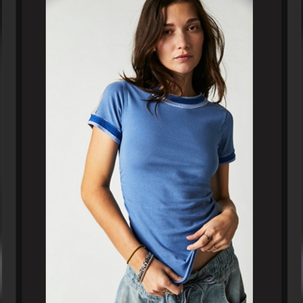 Free People We The Free Blue Sporty Mix Tee